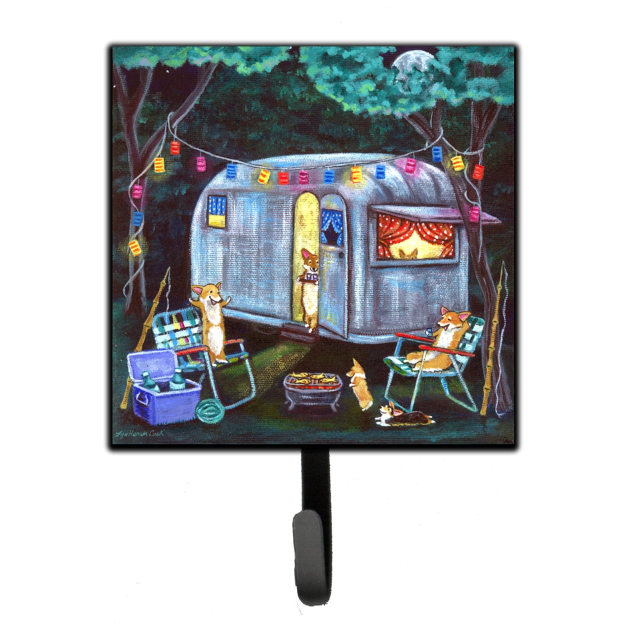 Corgi Glamping Fish Tales Trailer Leash or Key Holder