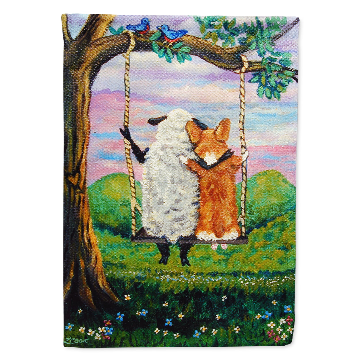 Corgi with Sheep Love Grows Garden Size Flag