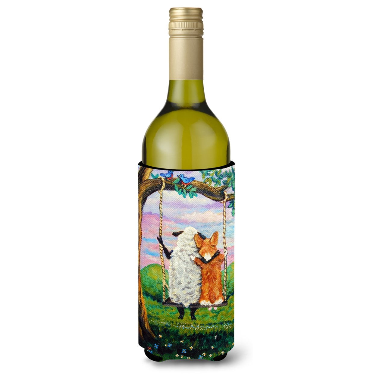 Picture of Carolines Treasures 7439LITERK Corgi with Sheep Love Grows Wine Bottle Beverage Insulator Hugger