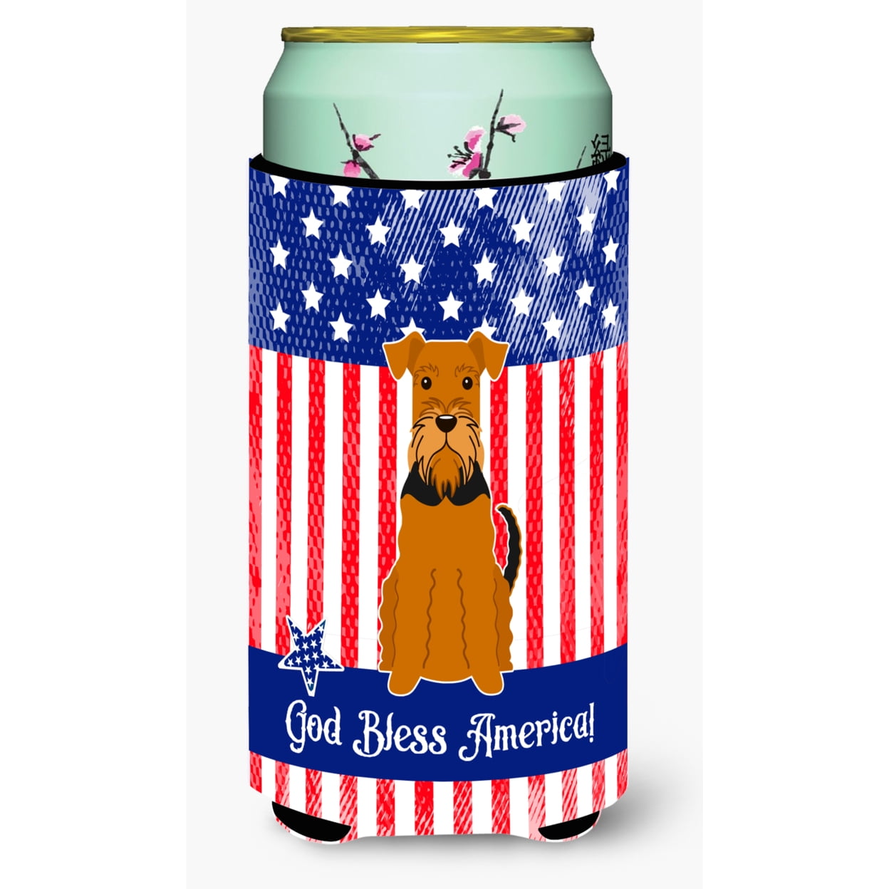 Patriotic USA Airedale Tall Boy Beverage Insulator Hugger