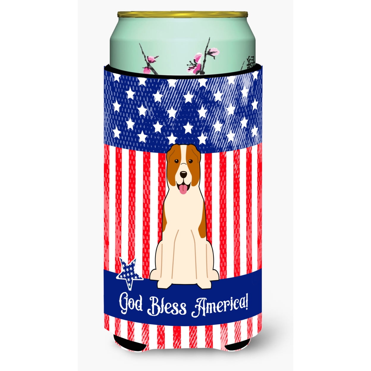 Patriotic USA Central Asian Shepherd Dog Tall Boy Beverage Insulator Hugger
