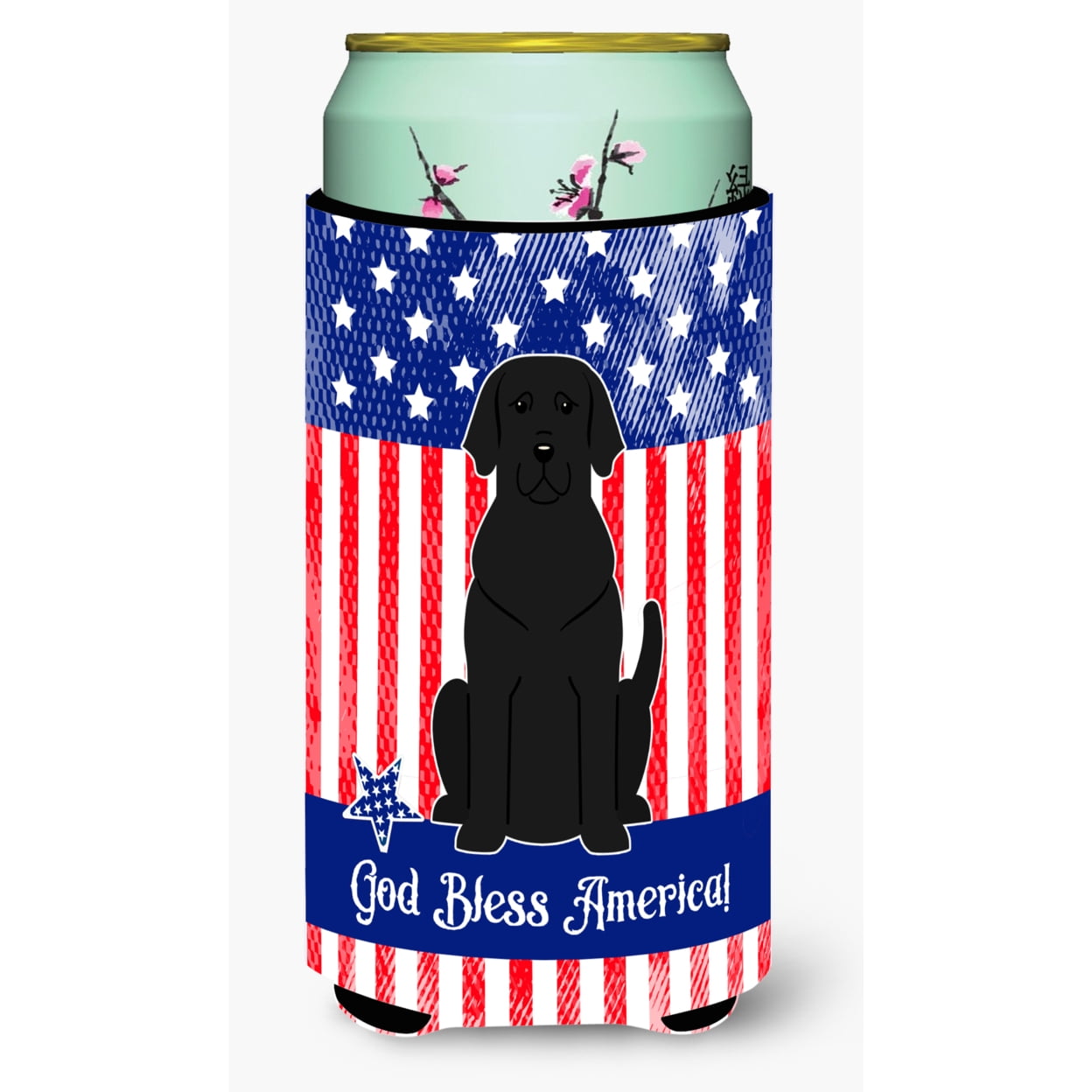 Patriotic USA Black Labrador Tall Boy Beverage Insulator Hugger