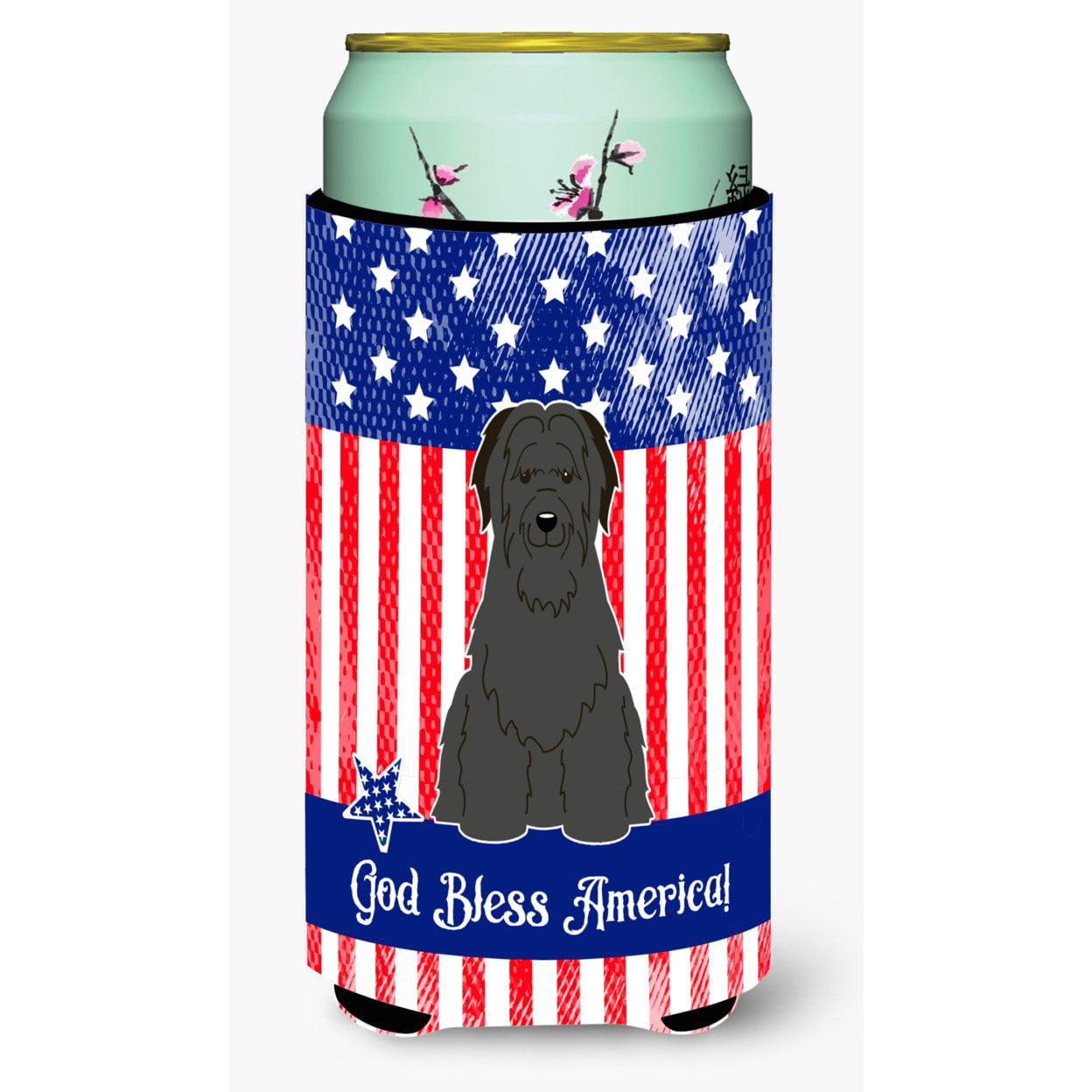 Patriotic USA Briard Black Tall Boy Beverage Insulator Hugger