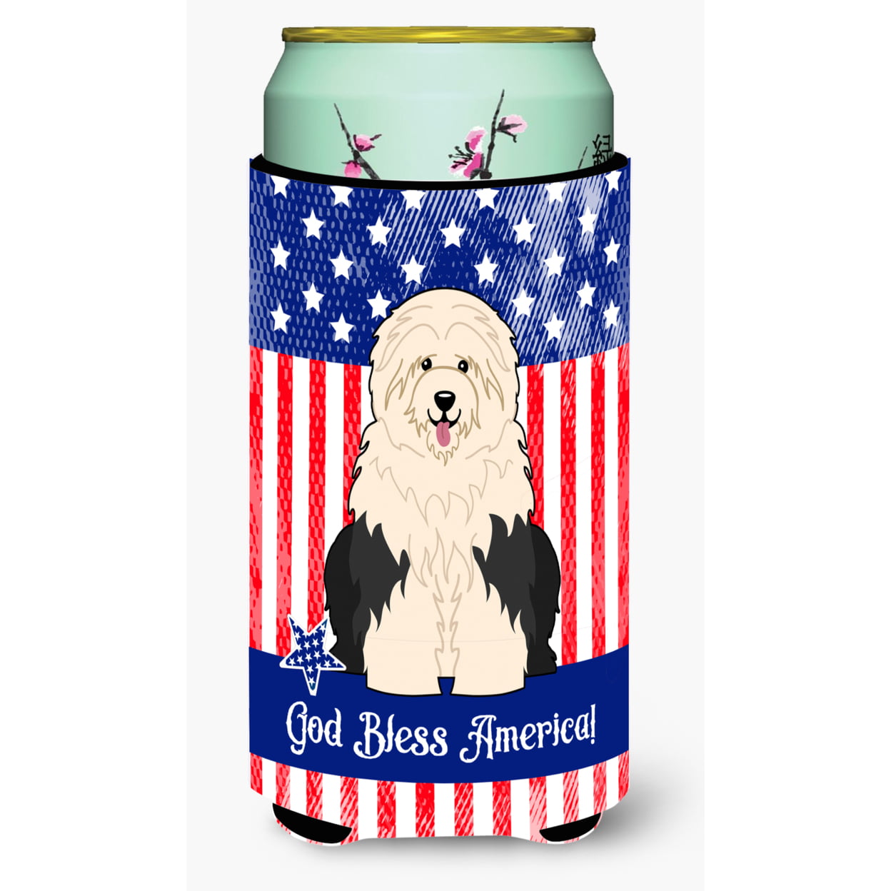 BB3091TBC Patriotic USA Old English Sheepdog Tall Boy Beverage Insulator Hugger