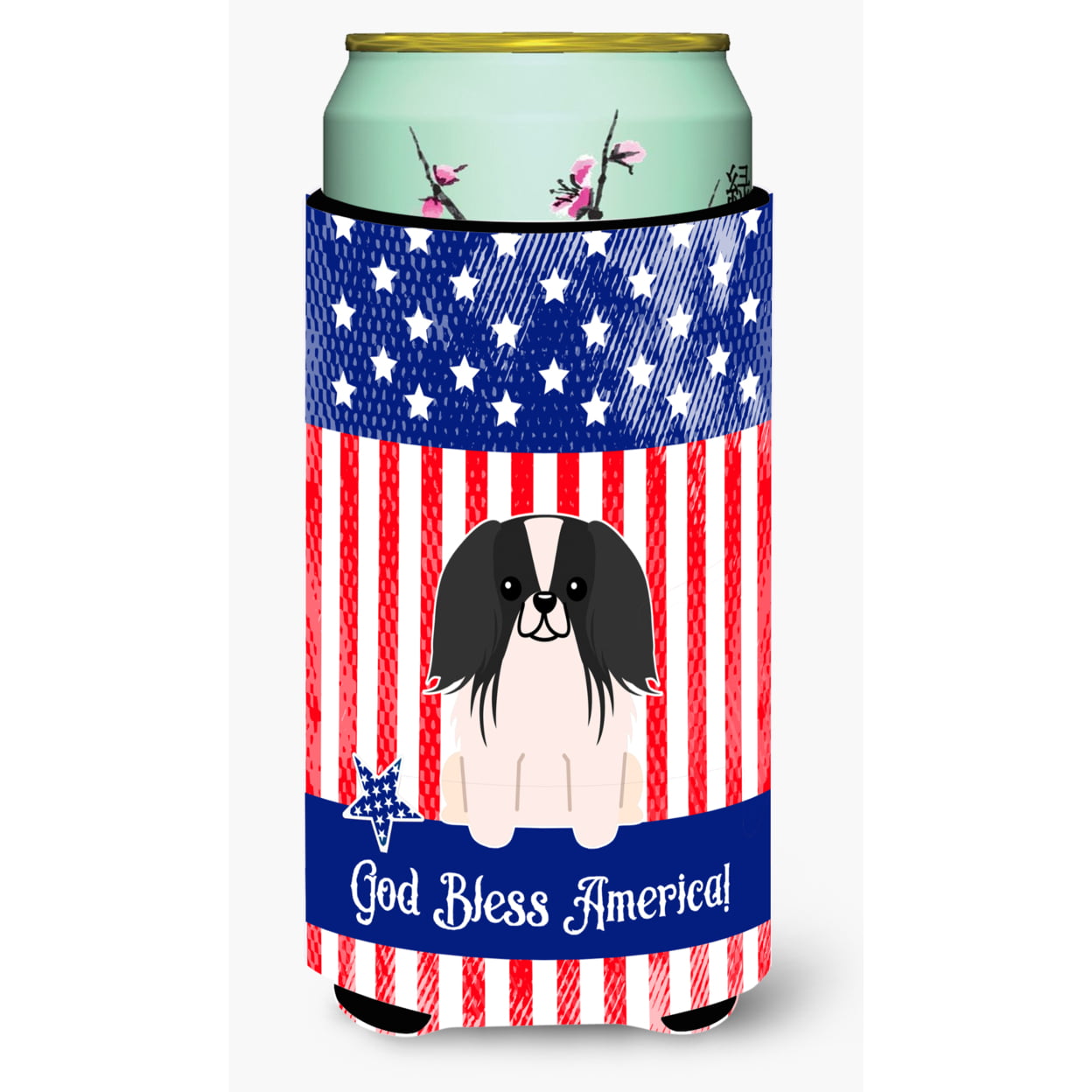 Patriotic USA Pekingnese Black White Tall Boy Beverage Insulator Hugger
