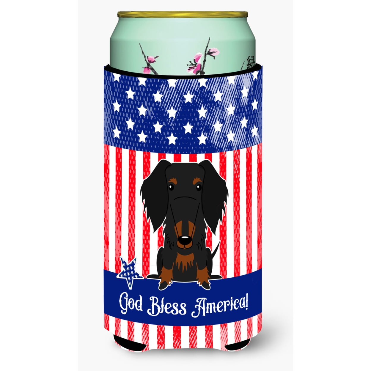Patriotic USA Wire Haired Dachshund Black Tan Tall Boy Beverage Insulator Hugger