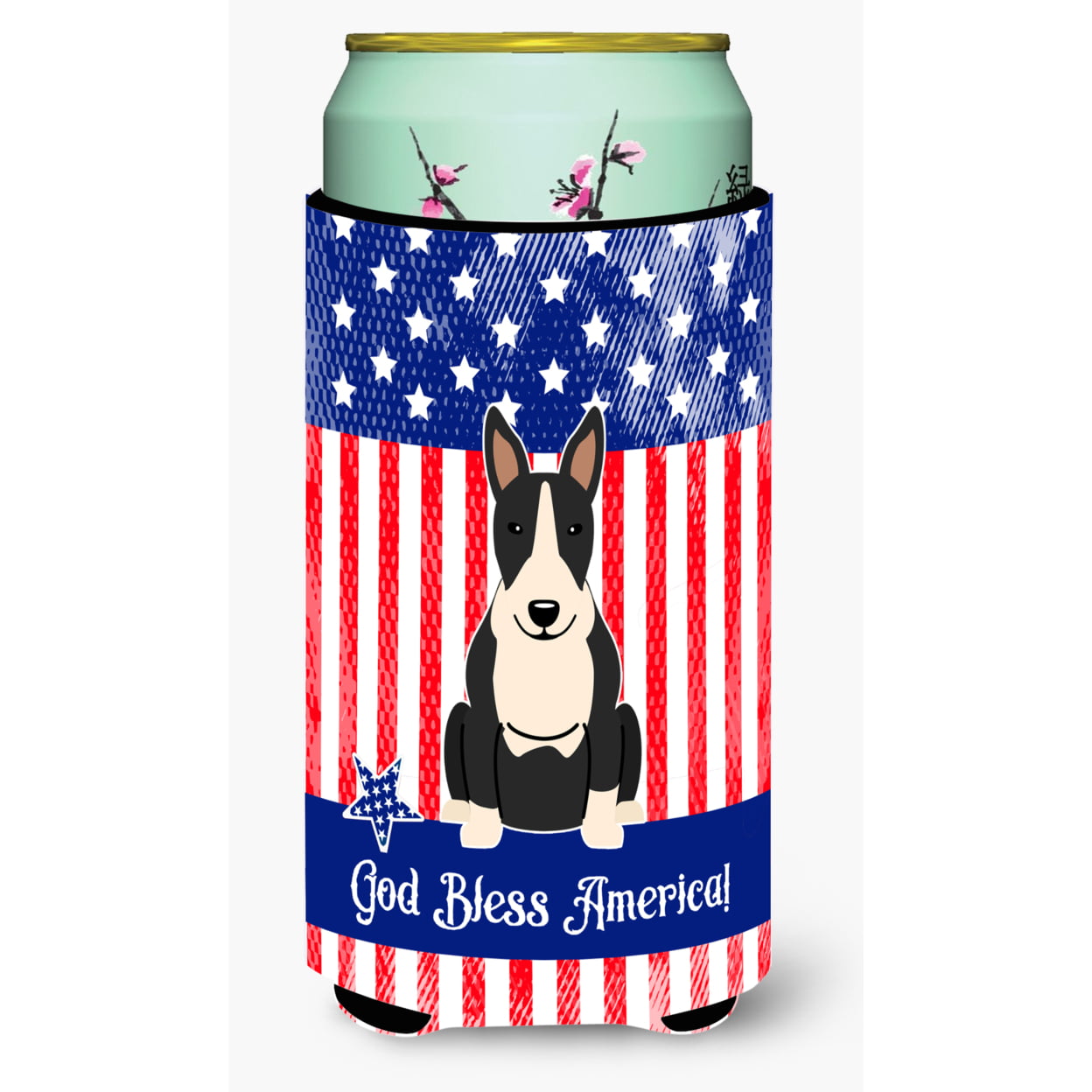 Patriotic USA Bull Terrier Black White Tall Boy Beverage Insulator Hugger