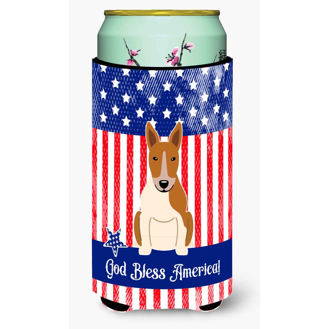 Patriotic USA Bull Terrier Red White Tall Boy Beverage Insulator Hugger