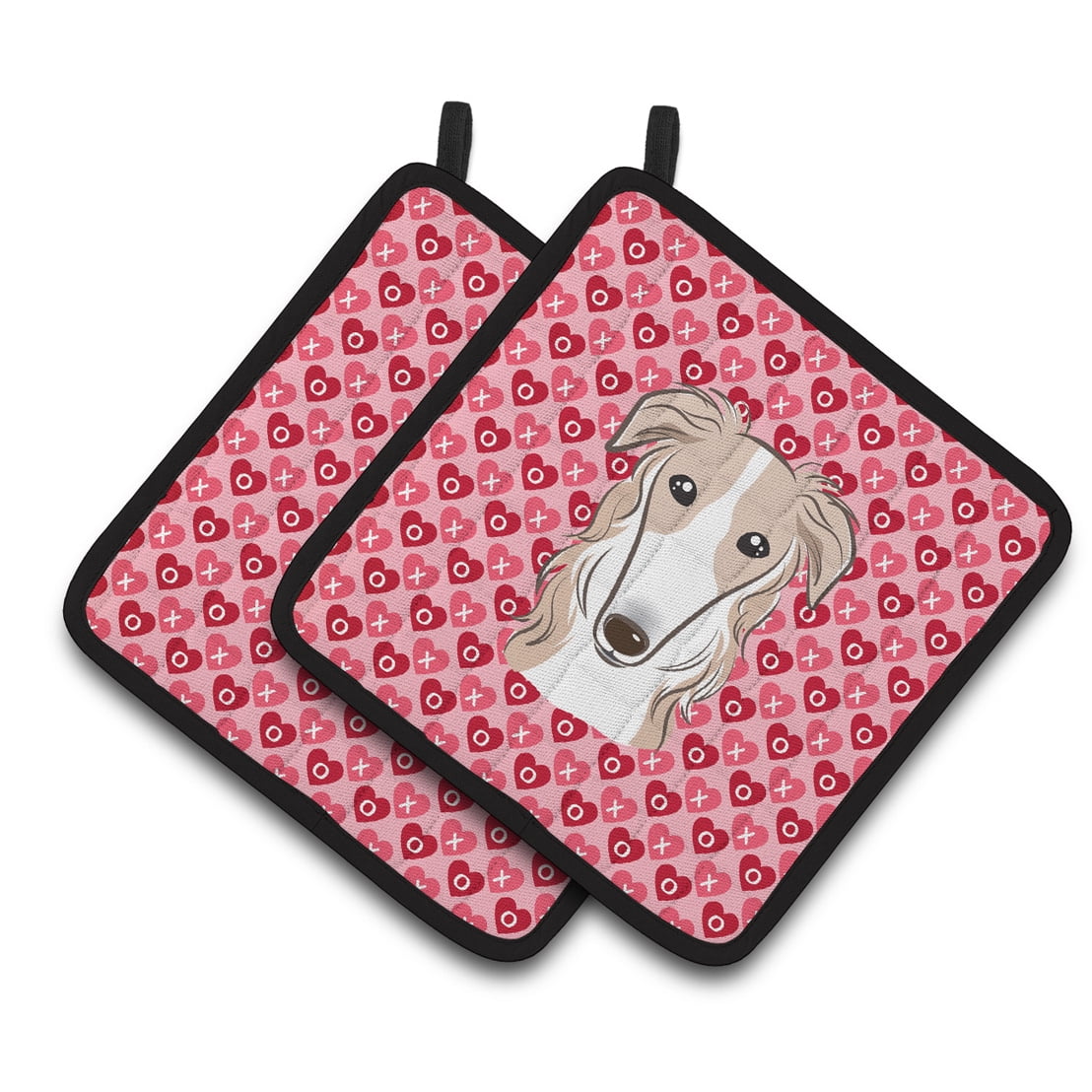 Borzoi Hearts Pair of Pot Holders