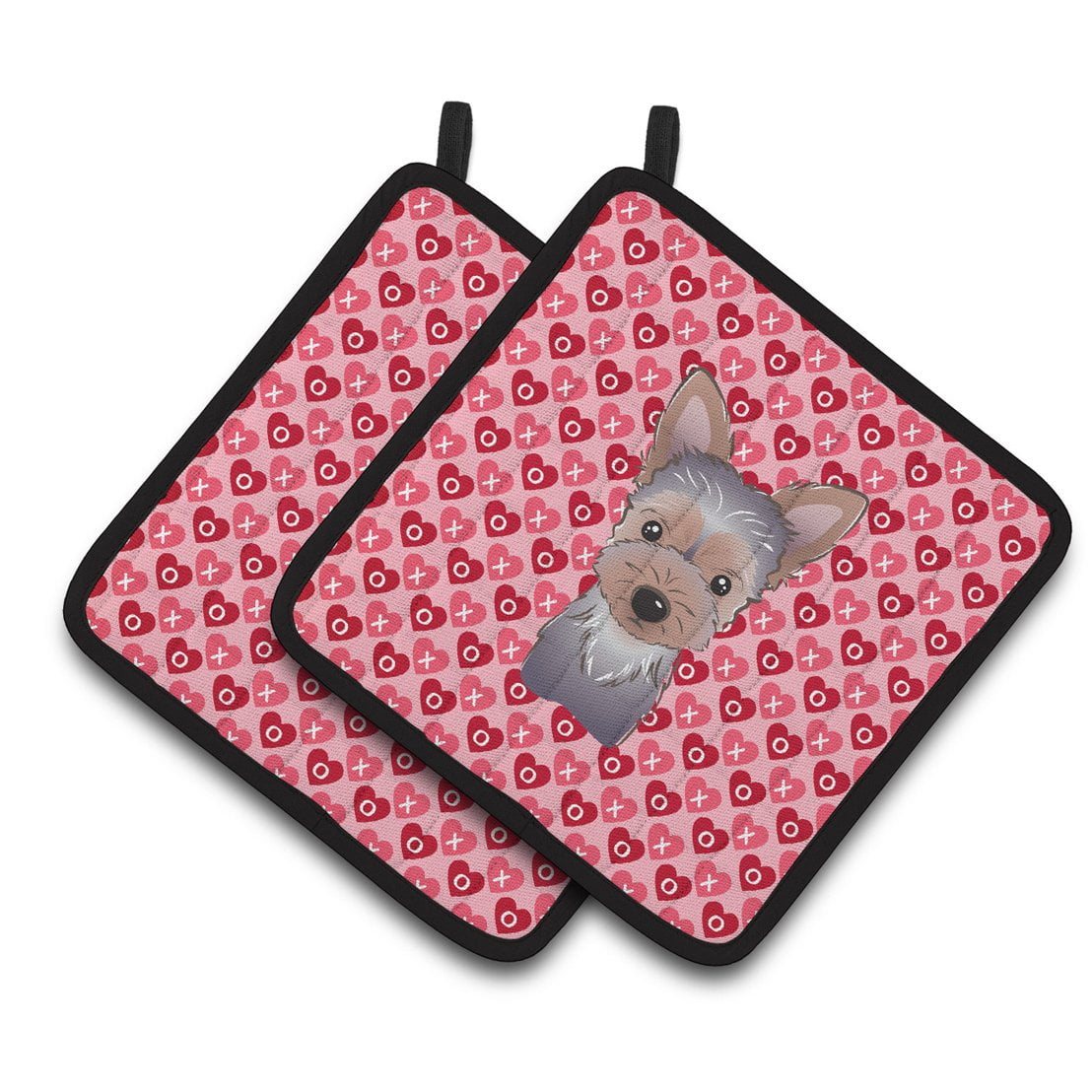 Yorkie Puppy Hearts Pair of Pot Holders