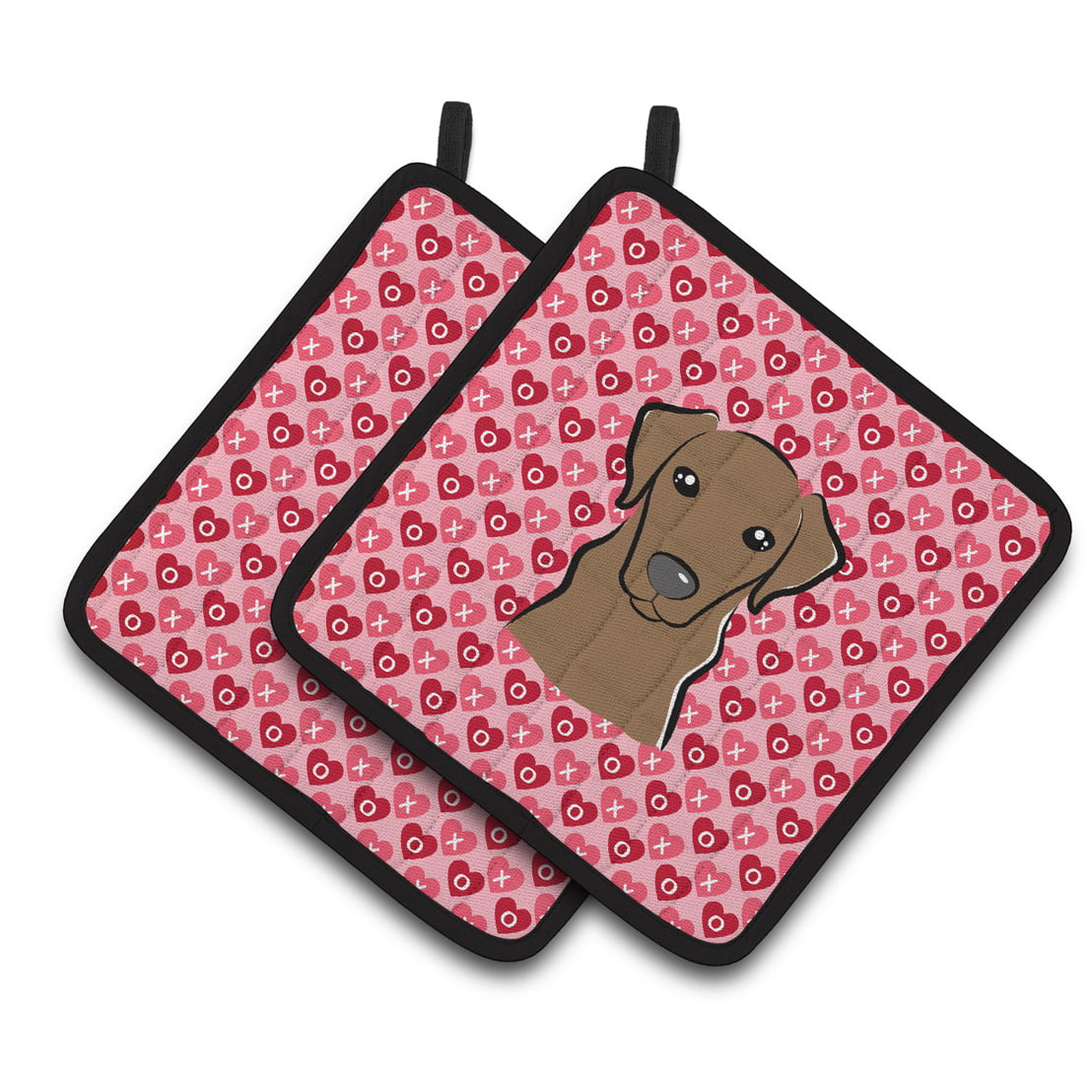 Chocolate Labrador Hearts Pair of Pot Holders