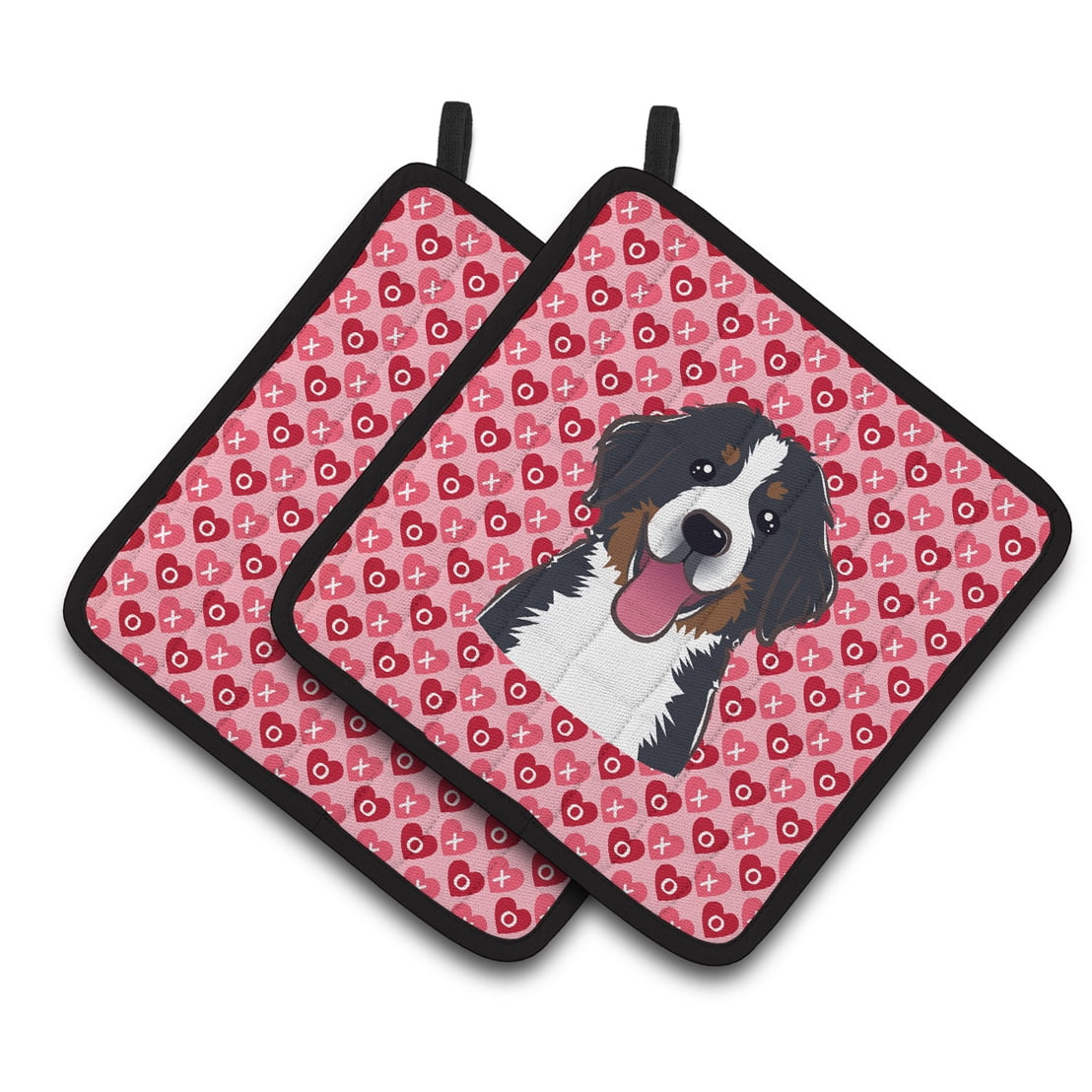 Bernese Mountain Dog Hearts Pair of Pot Holders