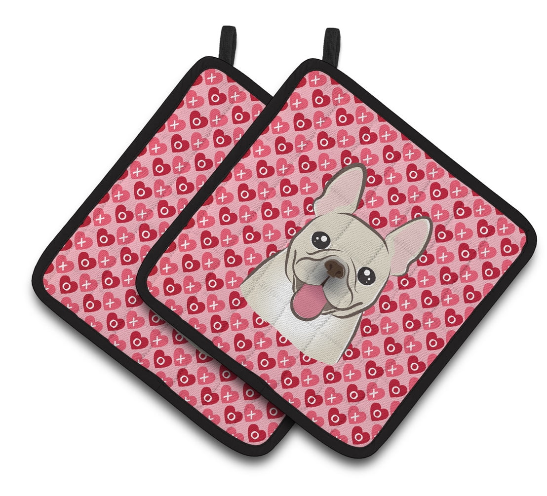 French Bulldog Hearts Pair of Pot Holders