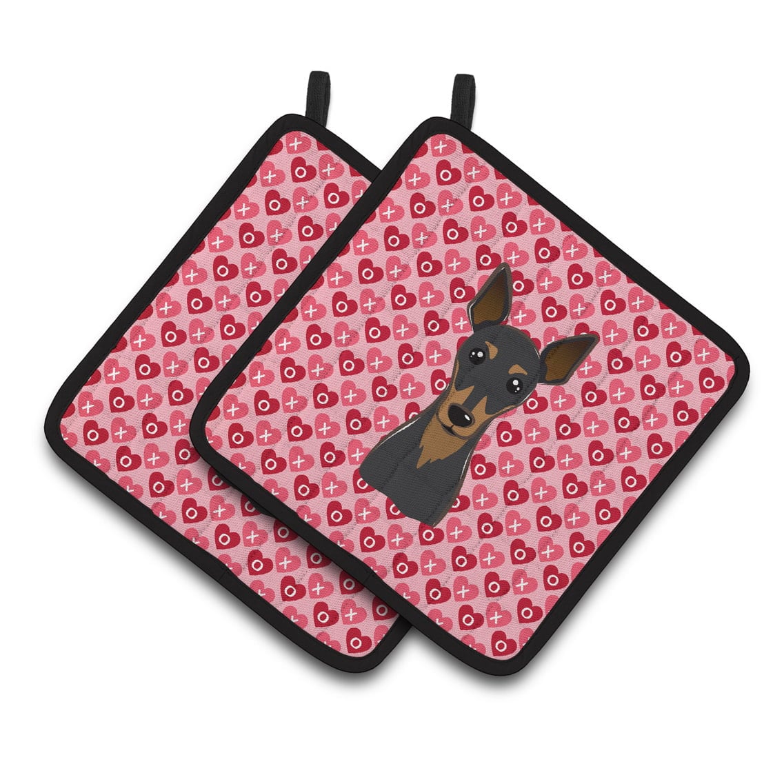 Min Pin Hearts Pair of Pot Holders