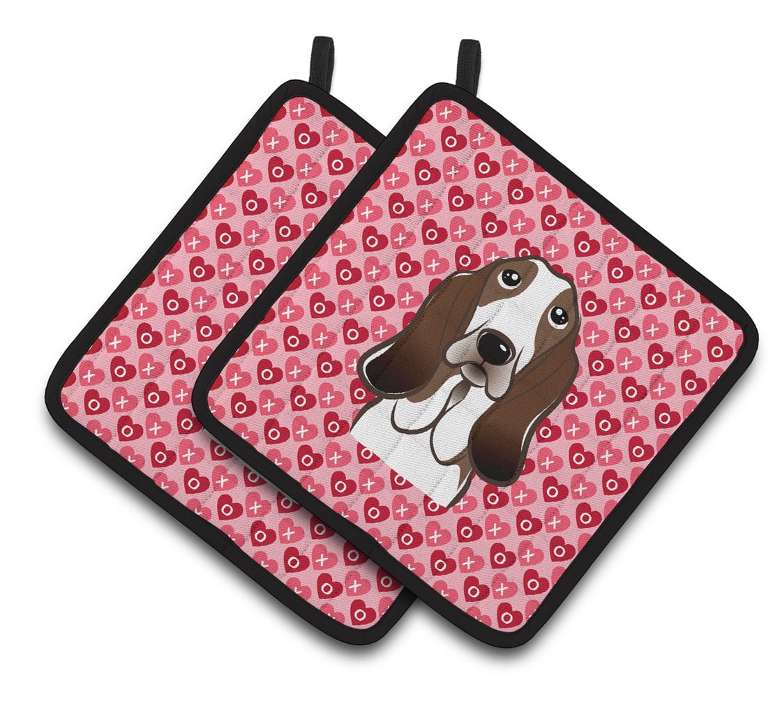 Basset Hound Hearts Pair of Pot Holders