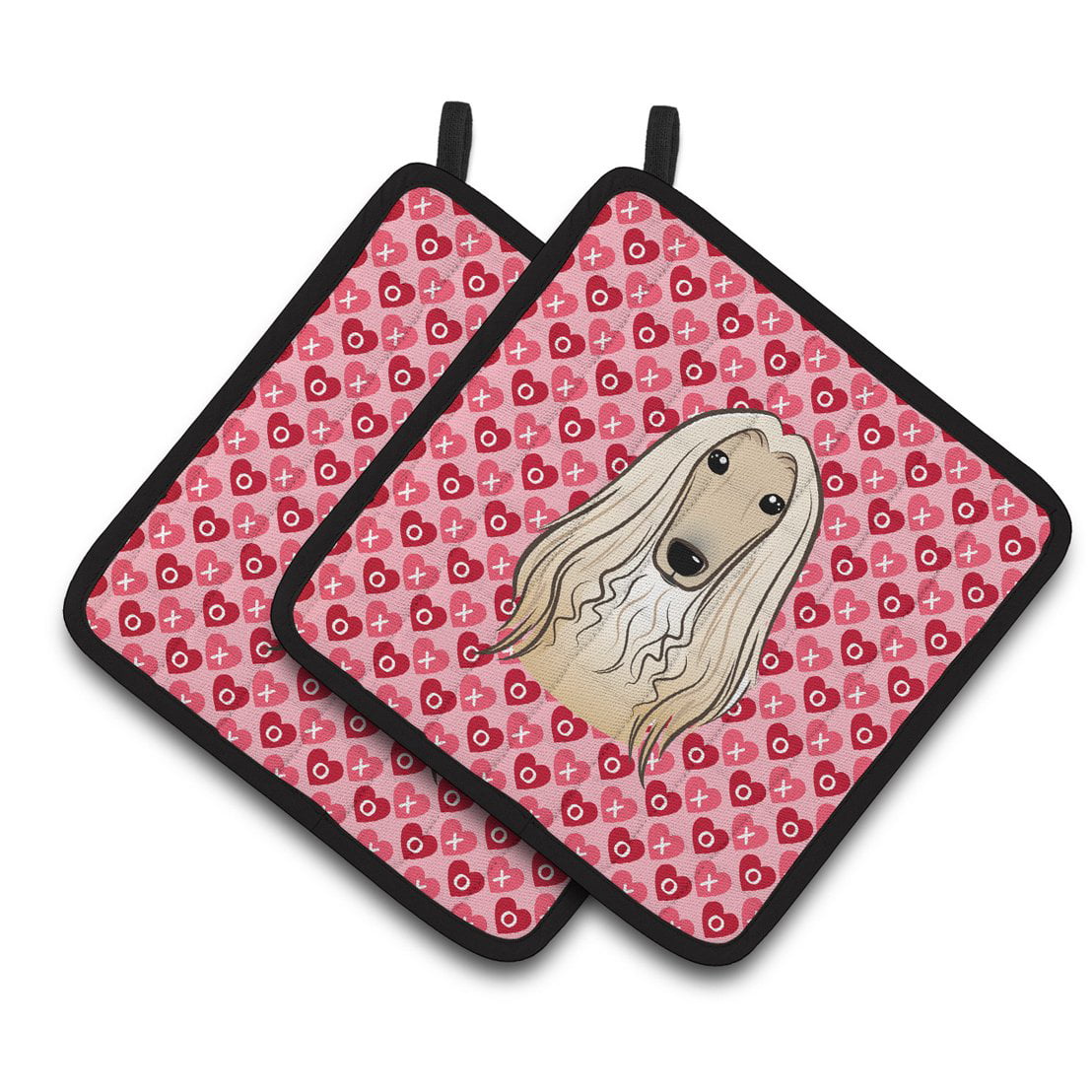 Afghan Hound Hearts Pair of Pot Holders