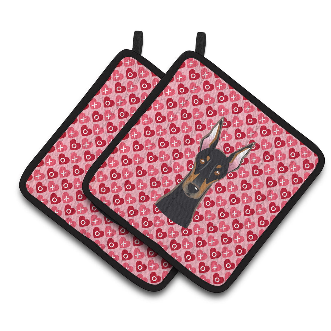Doberman Pinscher Hearts Pair of Pot Holders