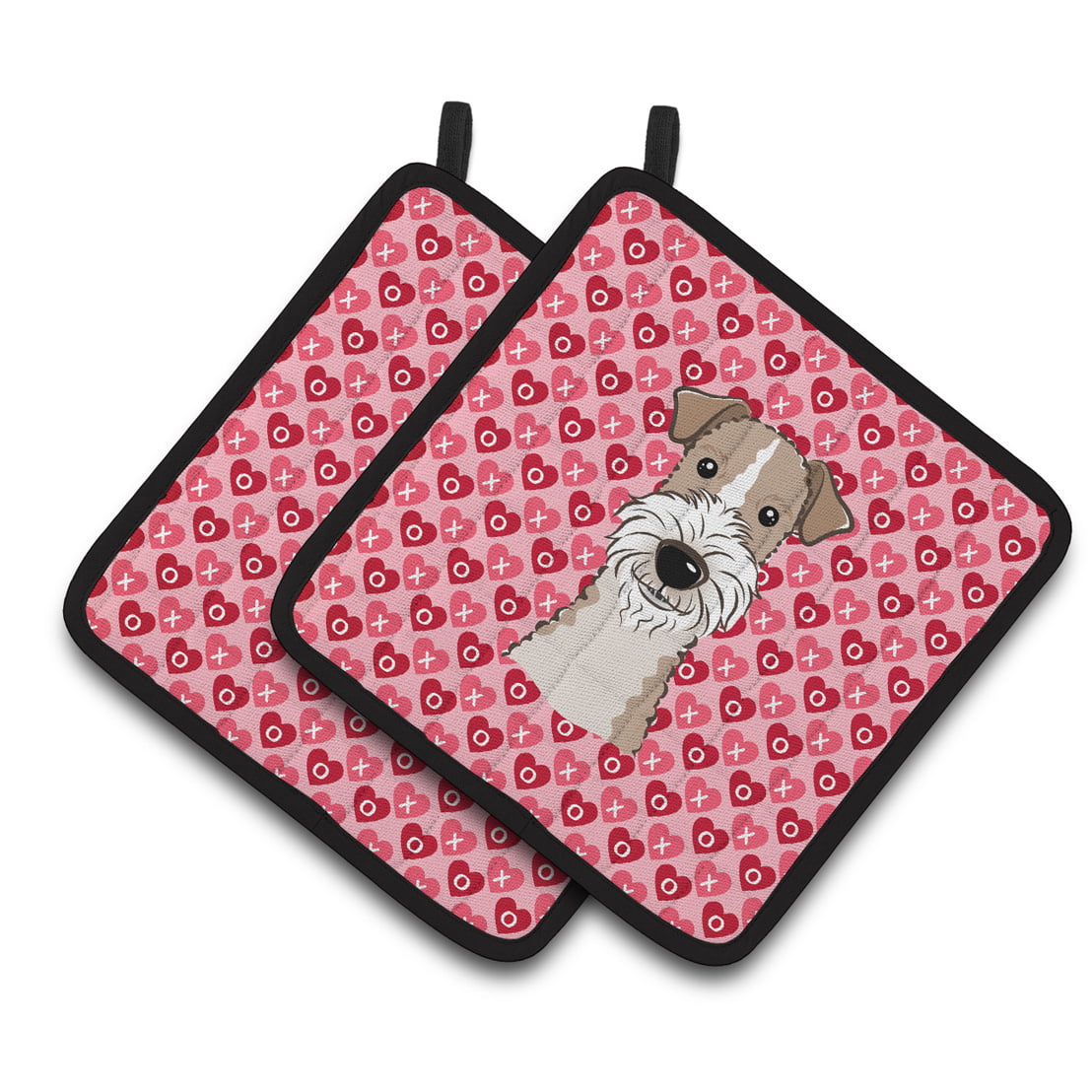Wire Haired Fox Terrier Hearts Pair of Pot Holders