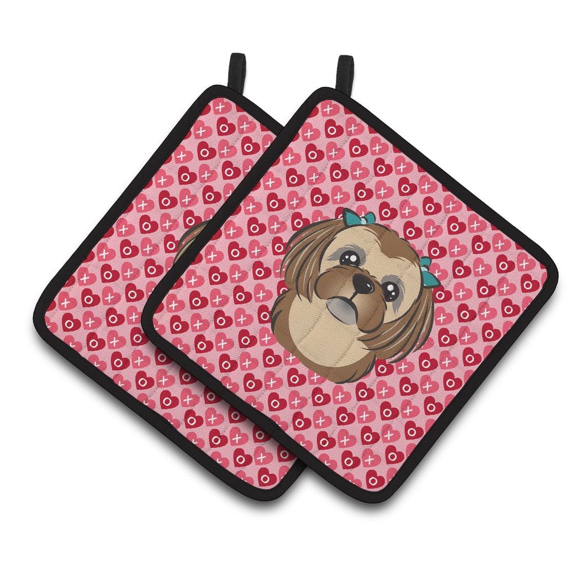Chocolate Brown Shih Tzu Hearts Pair of Pot Holders