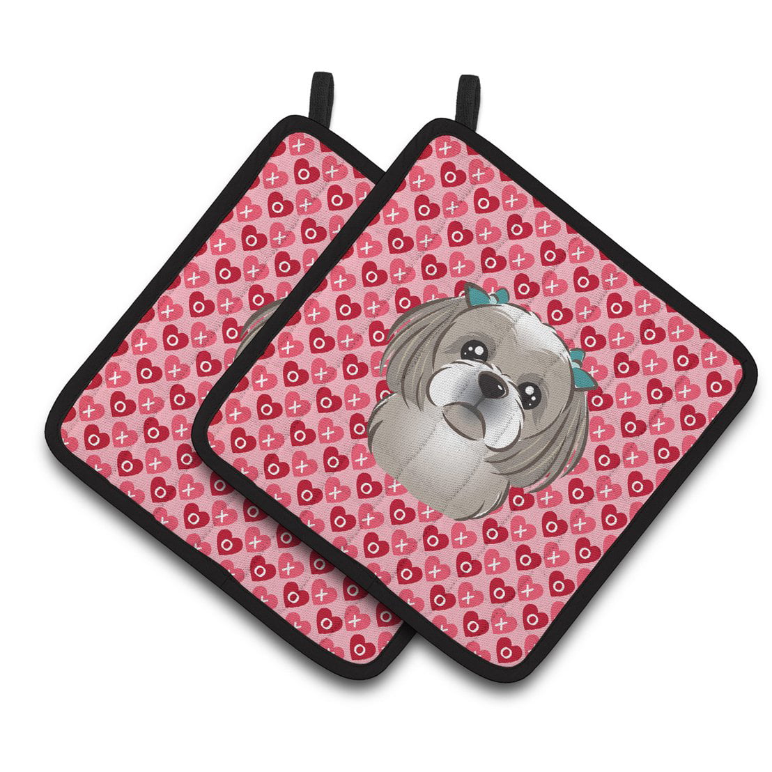 Gray Silver Shih Tzu Hearts Pair of Pot Holders