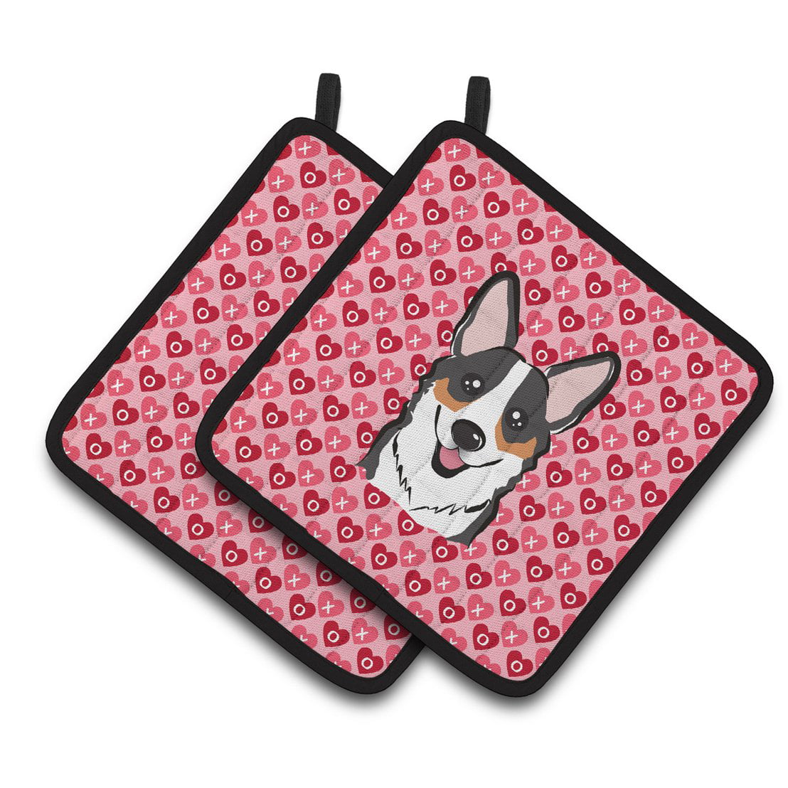 Tricolor Corgi Hearts Pair of Pot Holders