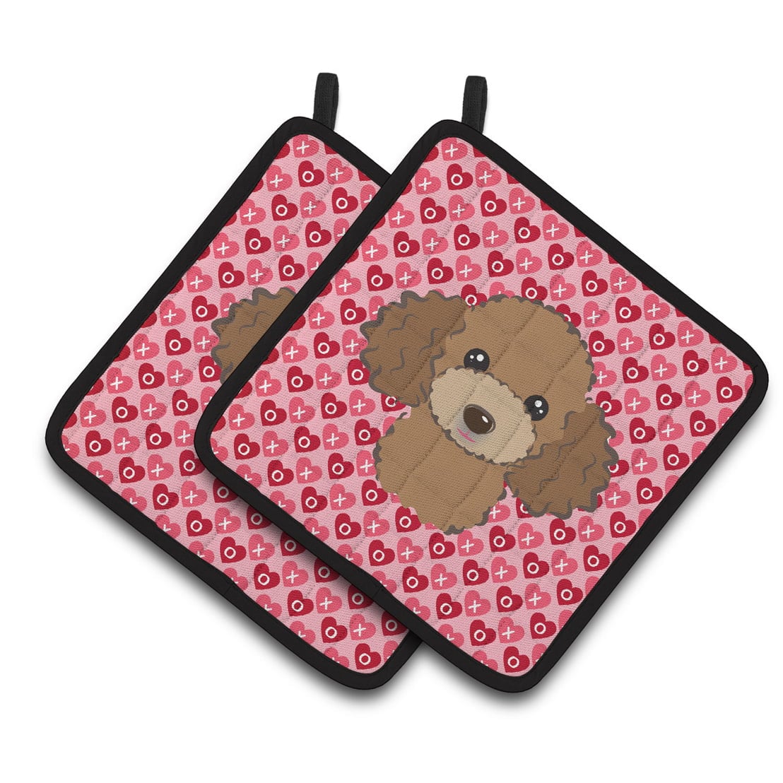BB5326PTHD Chocolate Brown Poodle Hearts Pair of Pot Holders