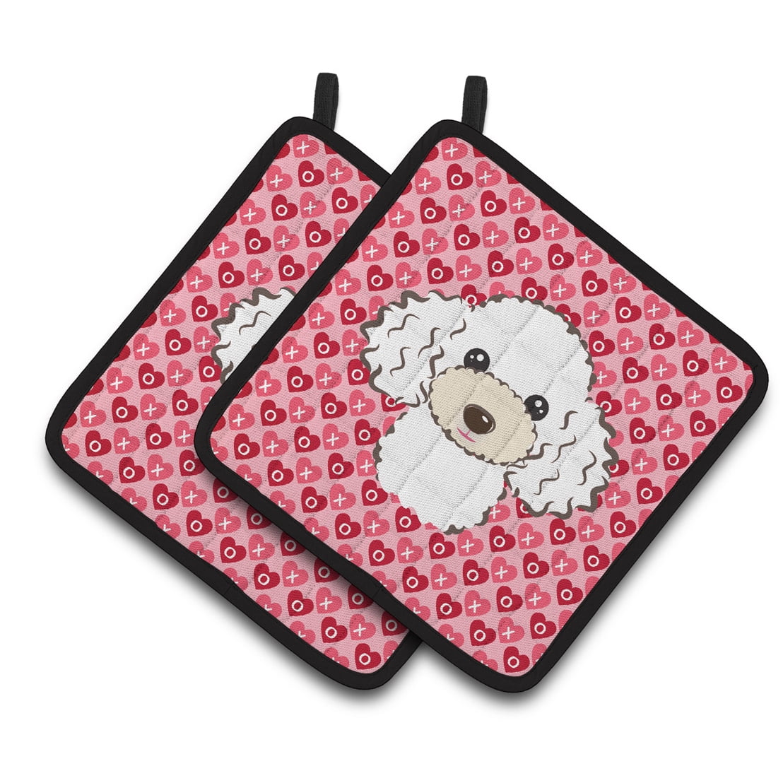 White Poodle Hearts Pair of Pot Holders