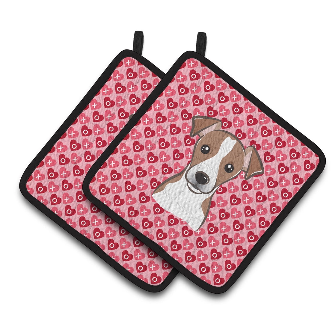 Jack Russell Terrier Hearts Pair of Pot Holders