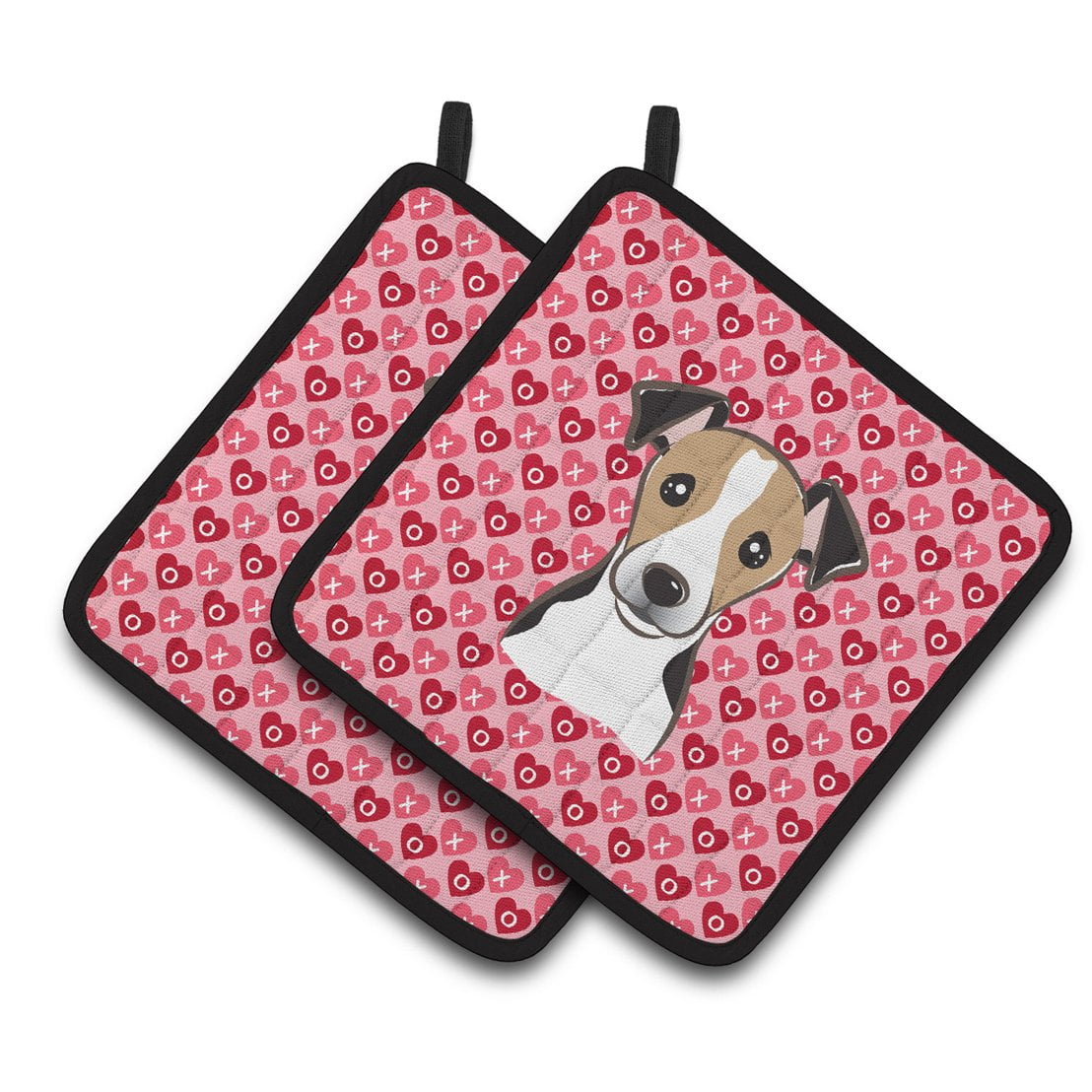 Jack Russell Terrier Hearts Pair of Pot Holders