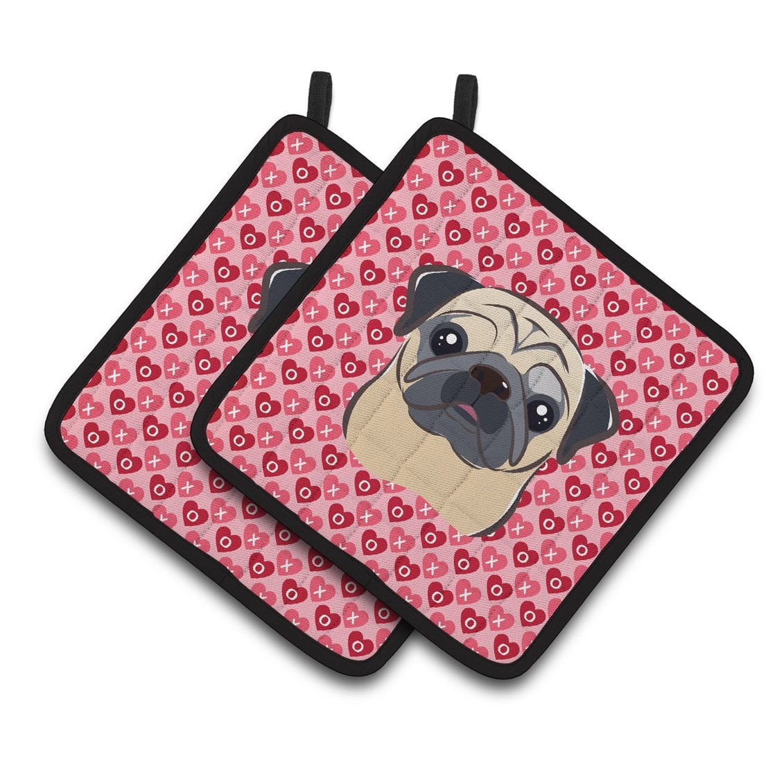 Fawn Pug Hearts Pair of Pot Holders