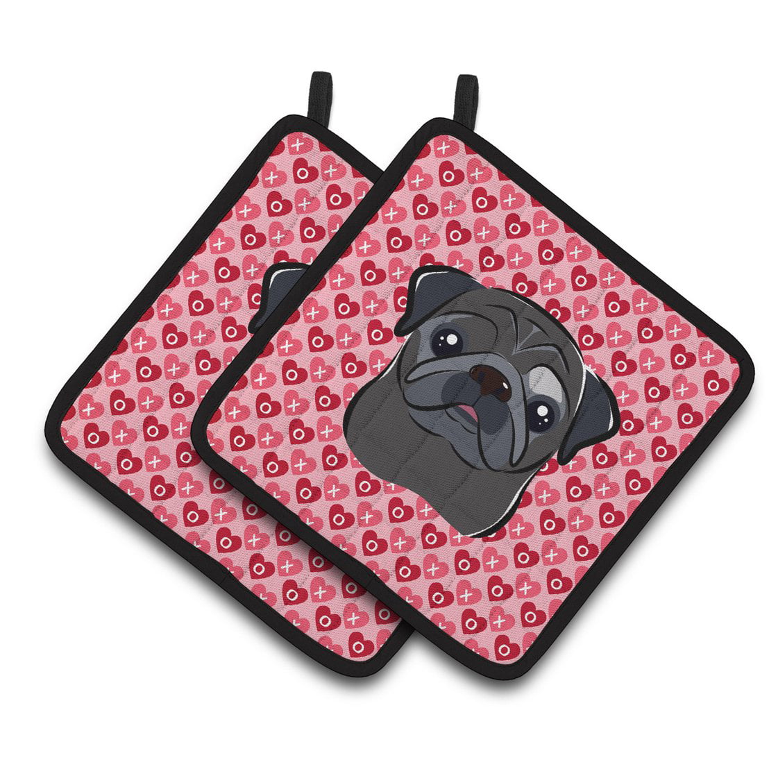 BB5333PTHD Black Pug Hearts Pair of Pot Holders