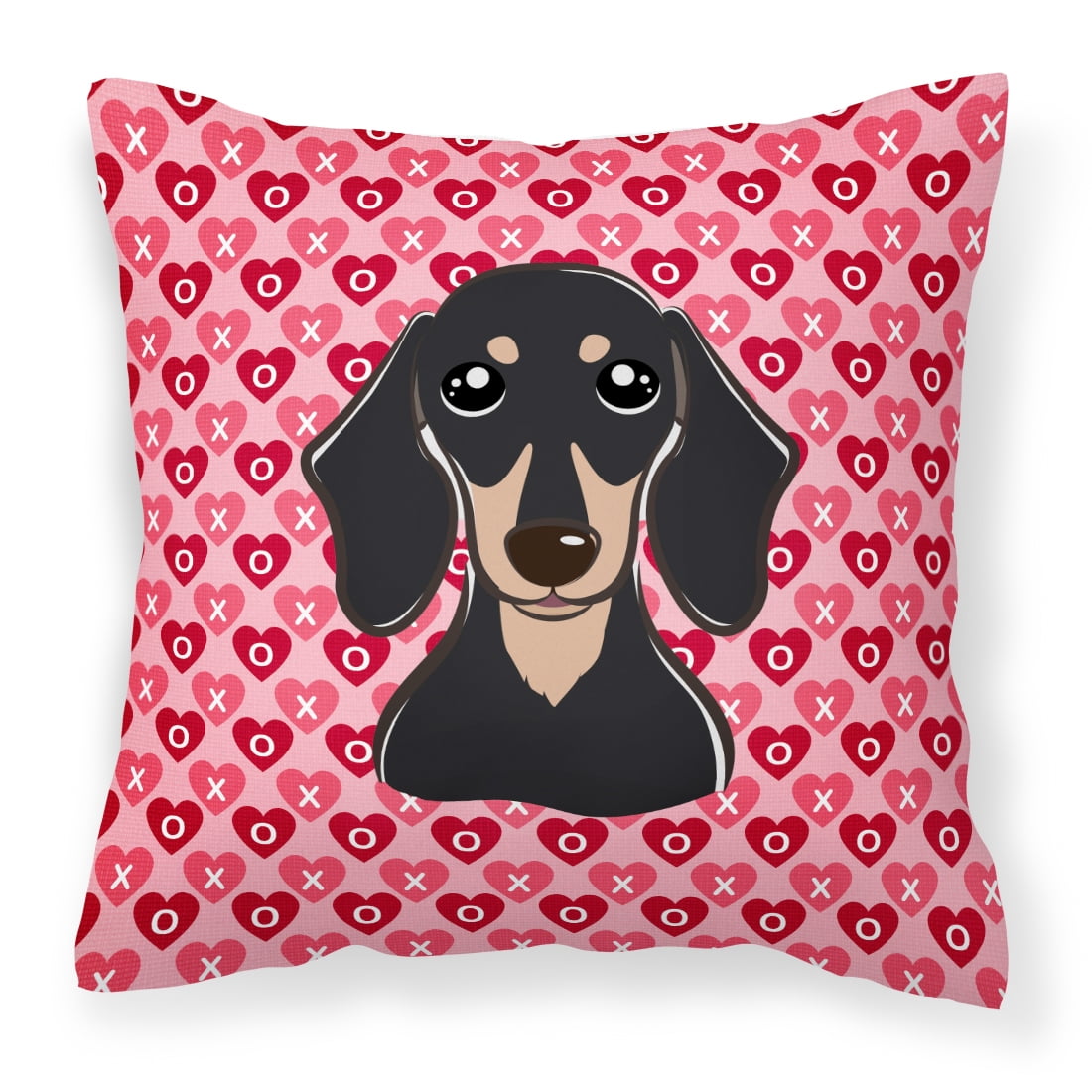 Smooth Black & Tan Dachshund Hearts Fabric Decorative Pillow