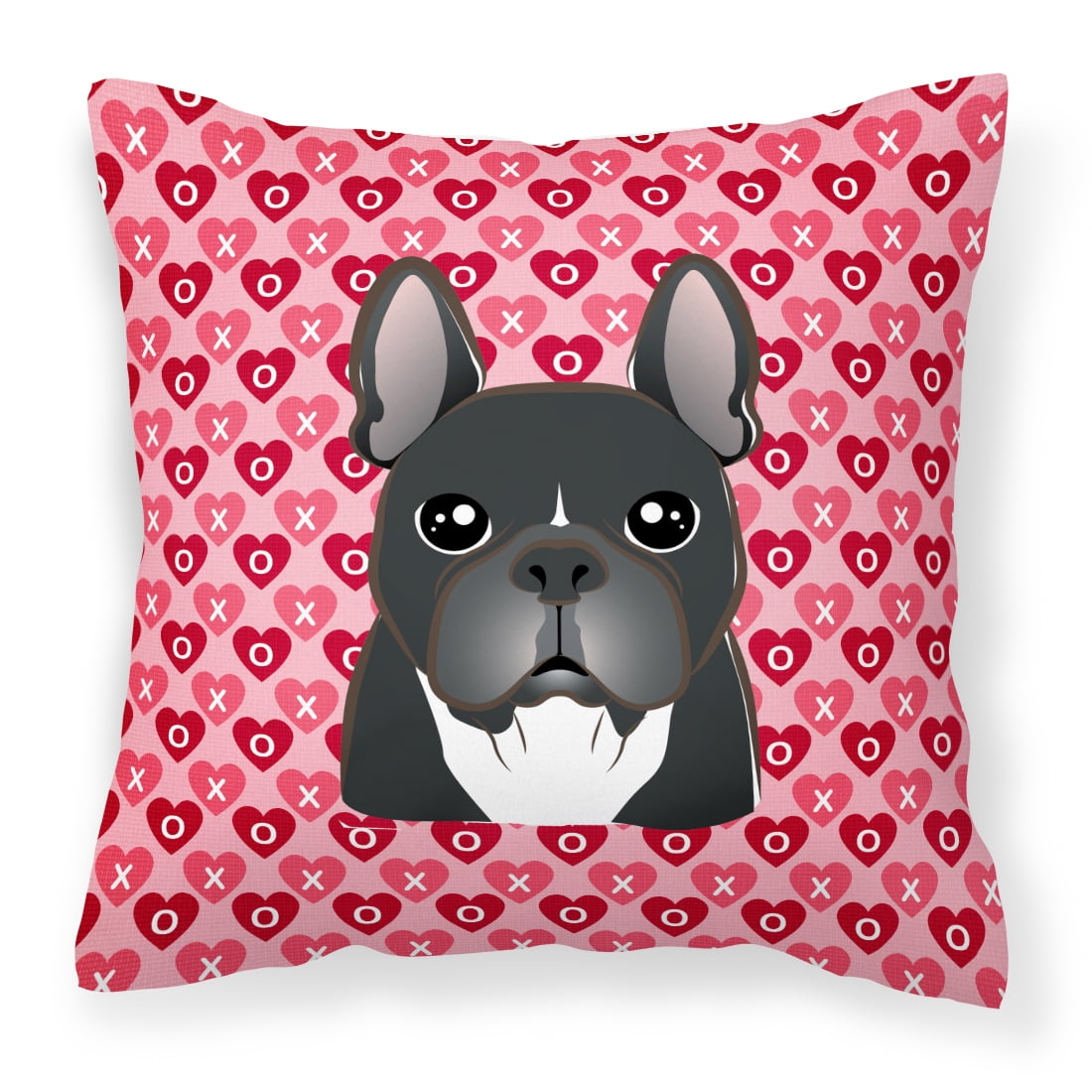 French Bulldog Hearts Fabric Decorative Pillow