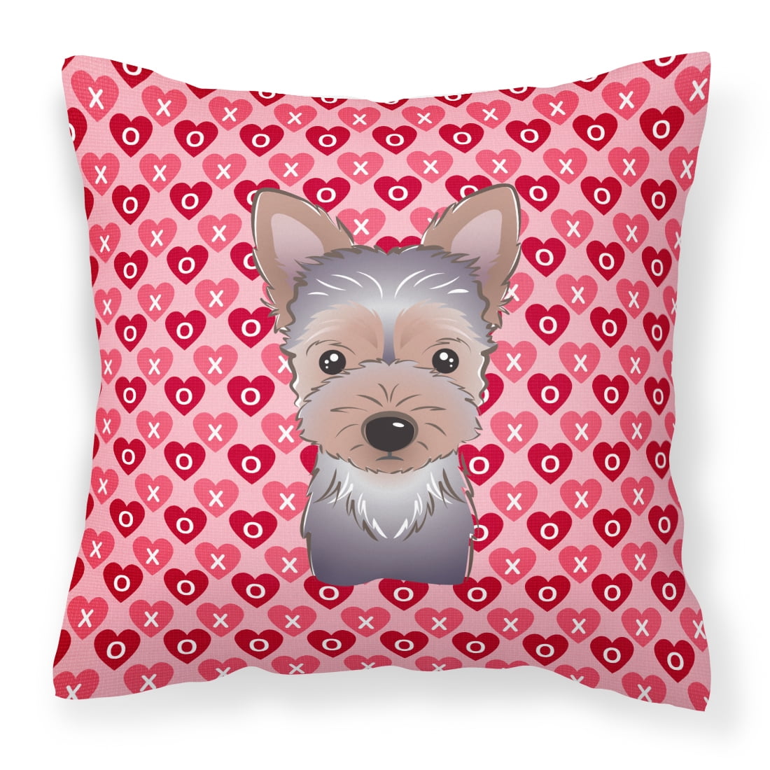 Yorkie Puppy Hearts Fabric Decorative Pillow
