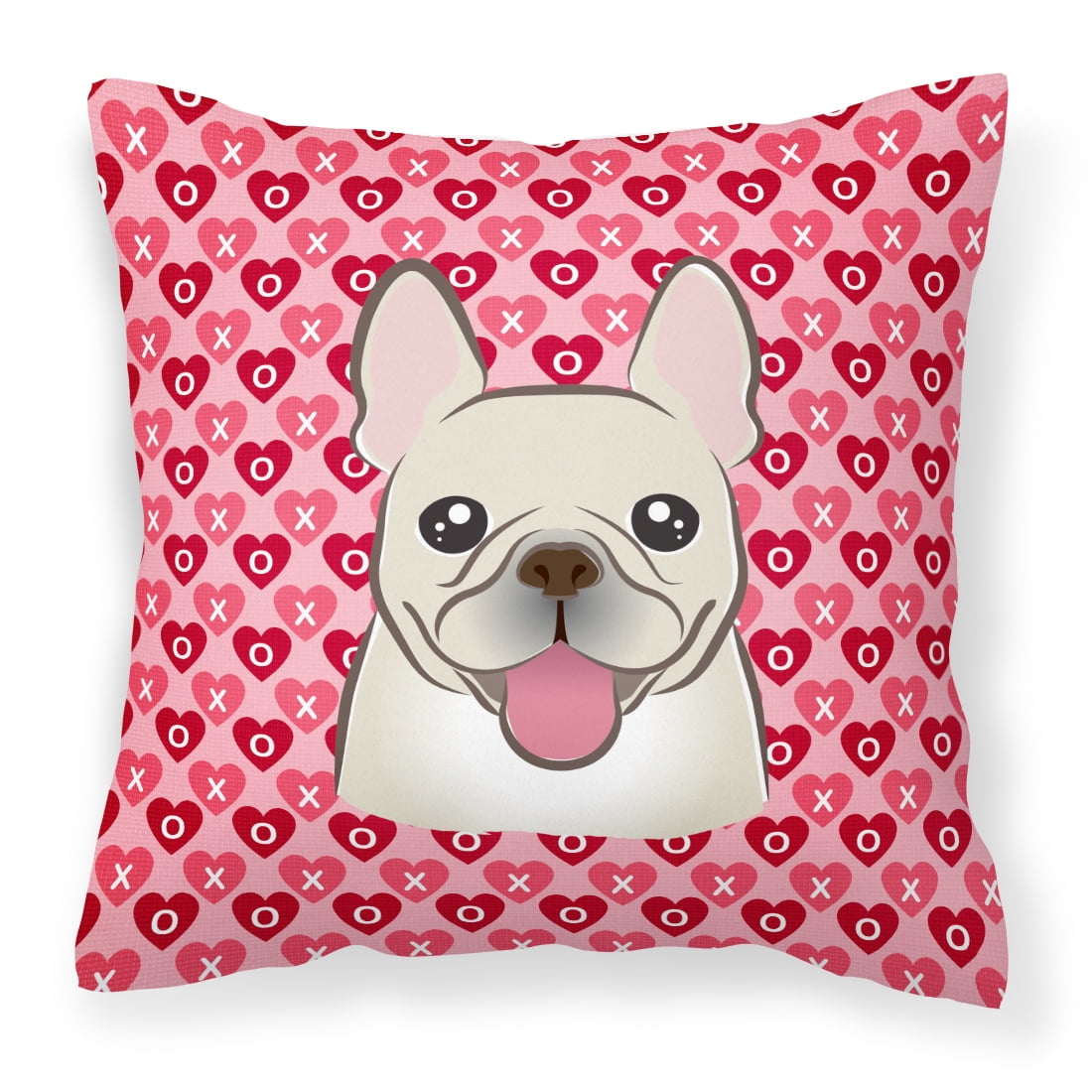 French Bulldog Hearts Fabric Decorative Pillow