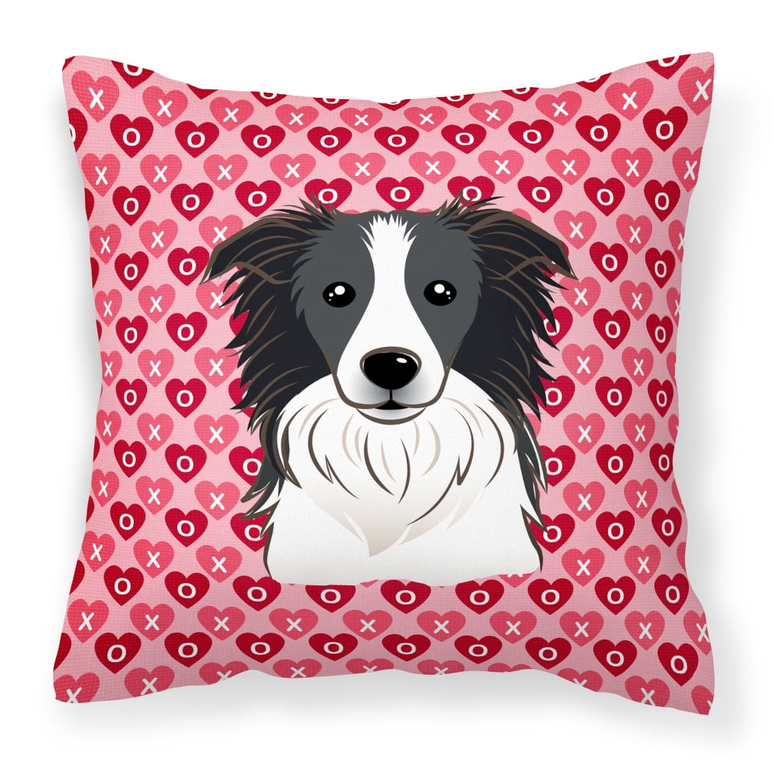 Border Collie Hearts Fabric Decorative Pillow
