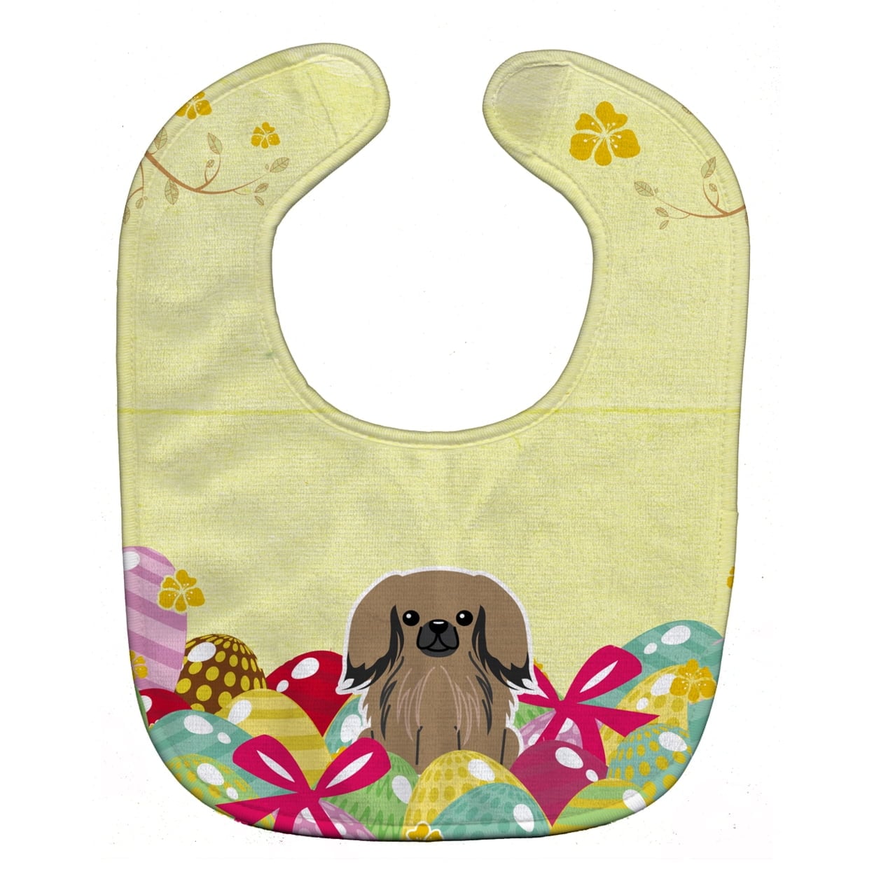 BB6102BIB Easter Eggs Pekingnese Tan Baby Bib