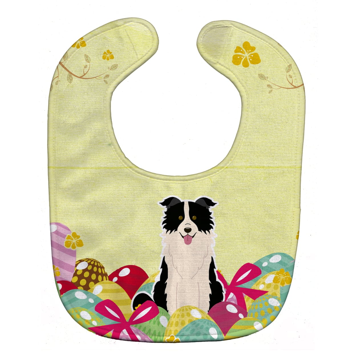 BB6118BIB Easter Eggs Border Collie Black & White Baby Bib