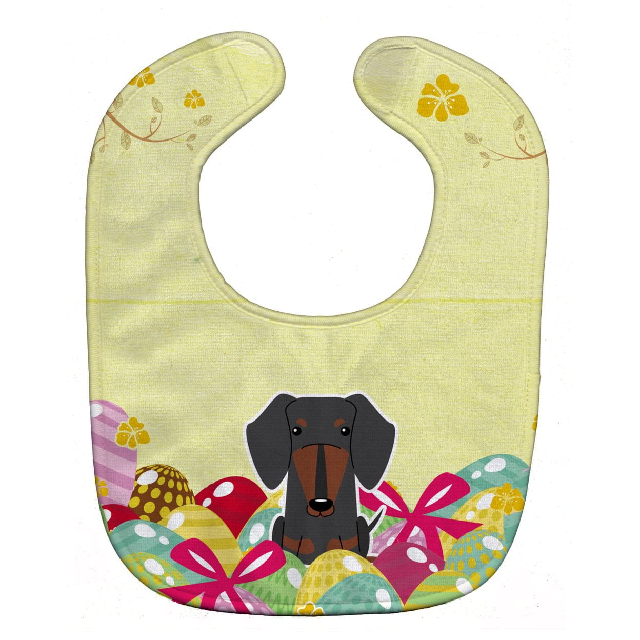 BB6132BIB Easter Eggs Dachshund Black Tan Baby Bib