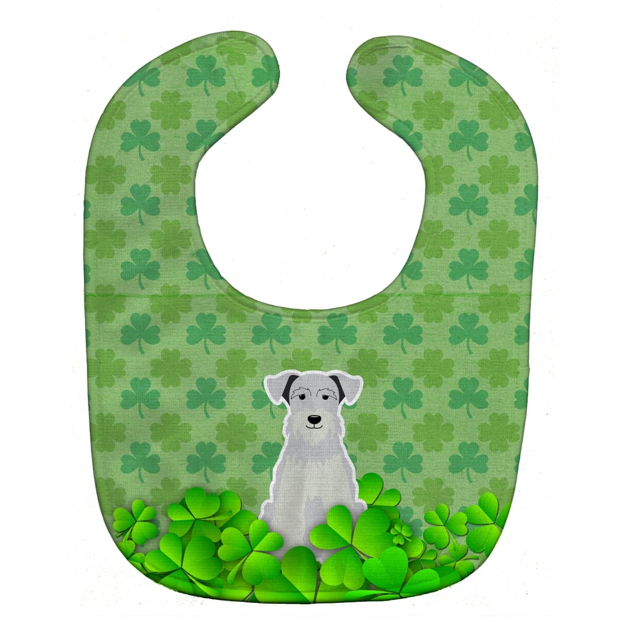 Miniature Schanuzer White Shamrocks Baby Bib