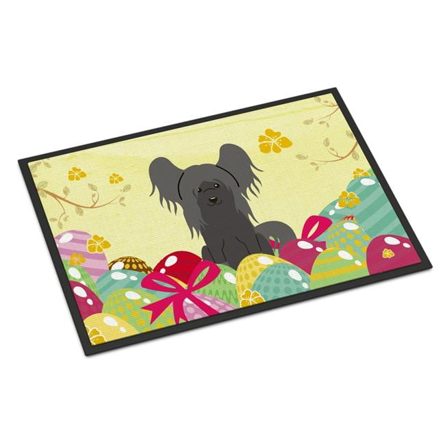 24 x 36 in. Easter Eggs Chinese Crested Black Indoor or Outdoor Mat
