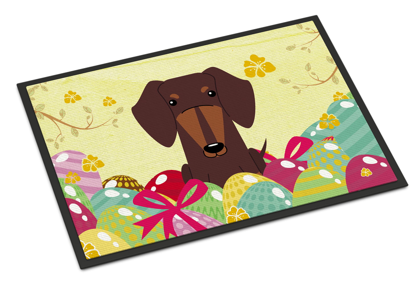 24 x 36 in. Easter Eggs Dachshund Chocolate Indoor or Outdoor Mat