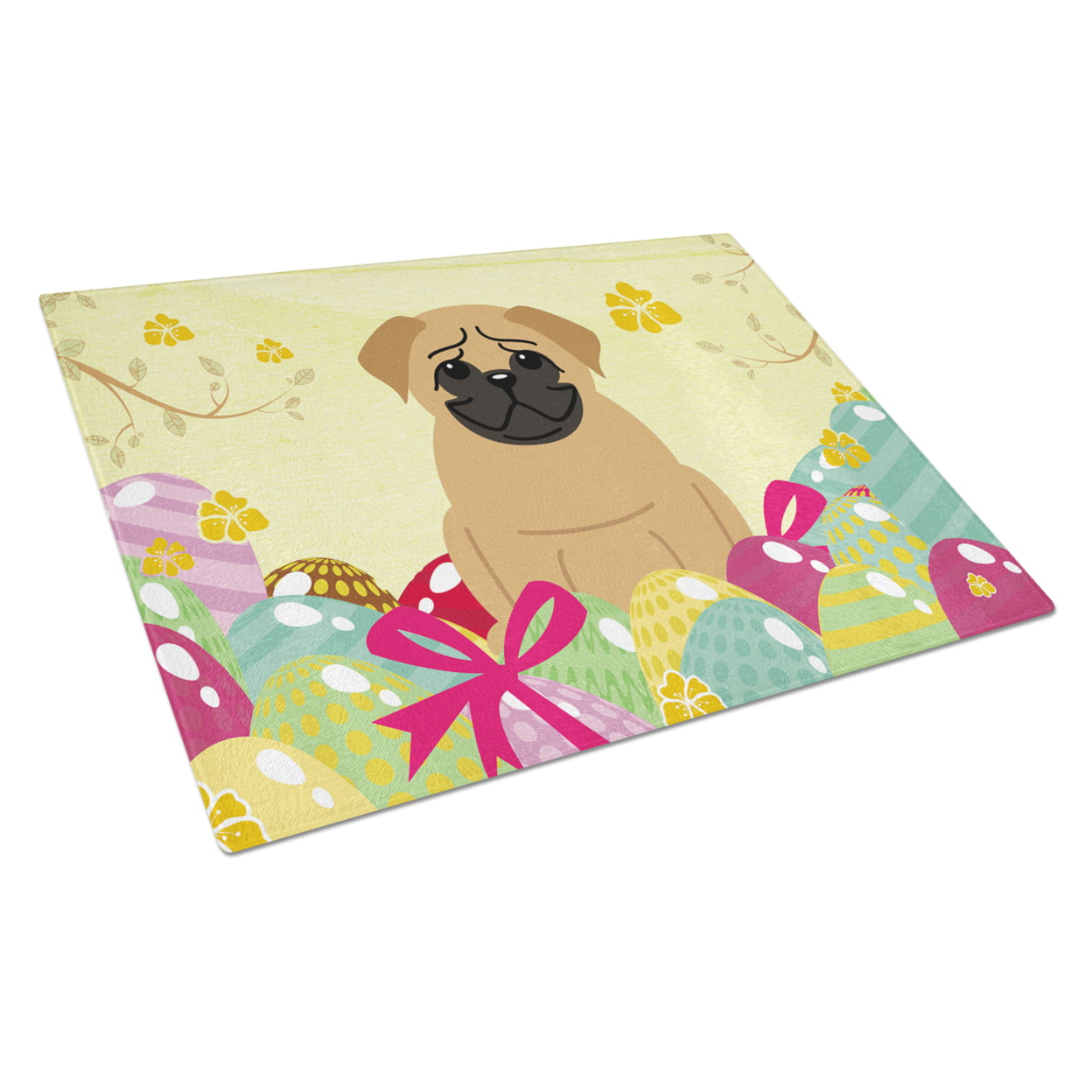 Easter Eggs Pug Brown Glass Cutting Board - Large