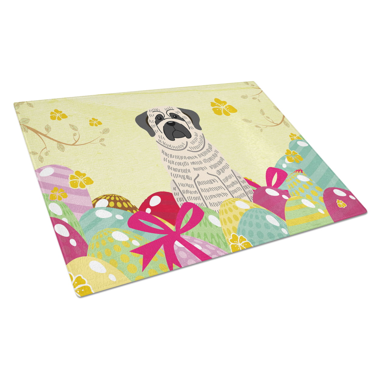 Easter Eggs Mastiff Brindle White Glass Cutting Board - Large