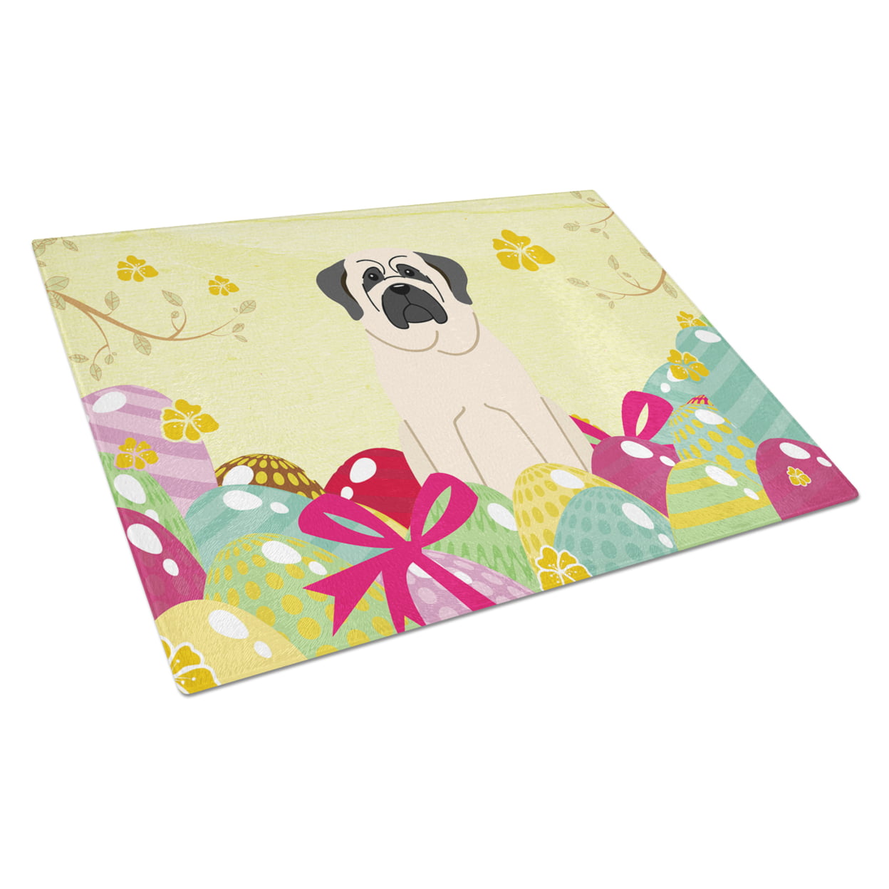Easter Eggs Mastiff White Glass Cutting Board - Large