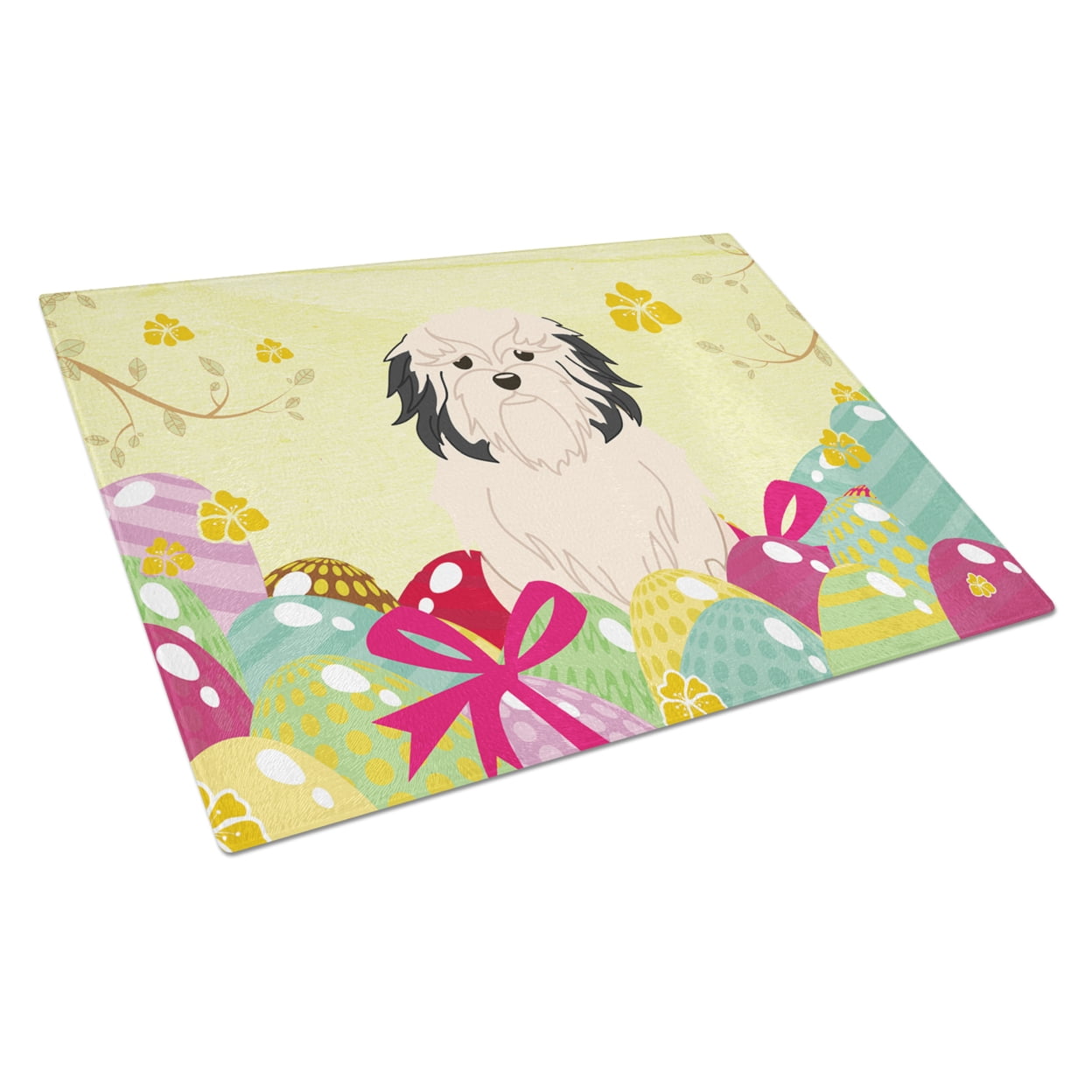 Easter Eggs Lowchen Glass Cutting Board - Large