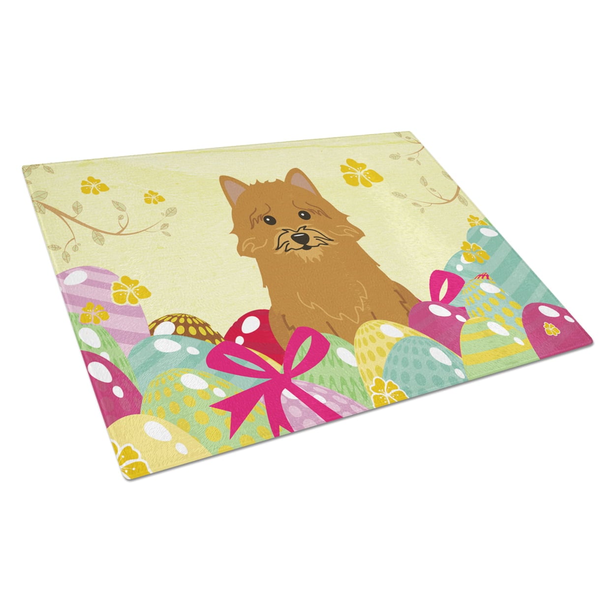 Easter Eggs Norwich Terrier Glass Cutting Board - Large