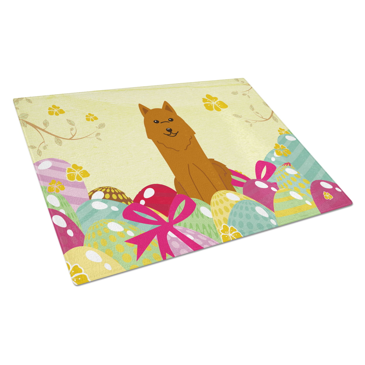 Easter Eggs Karelian Bear Dog Glass Cutting Board - Large