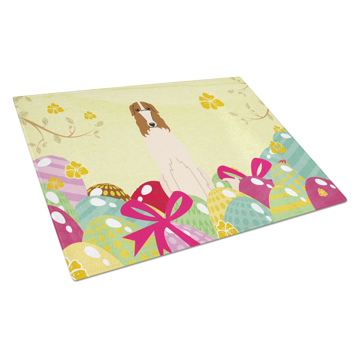 BB6023LCB Easter Eggs Borzoi Glass Cutting Board - Large