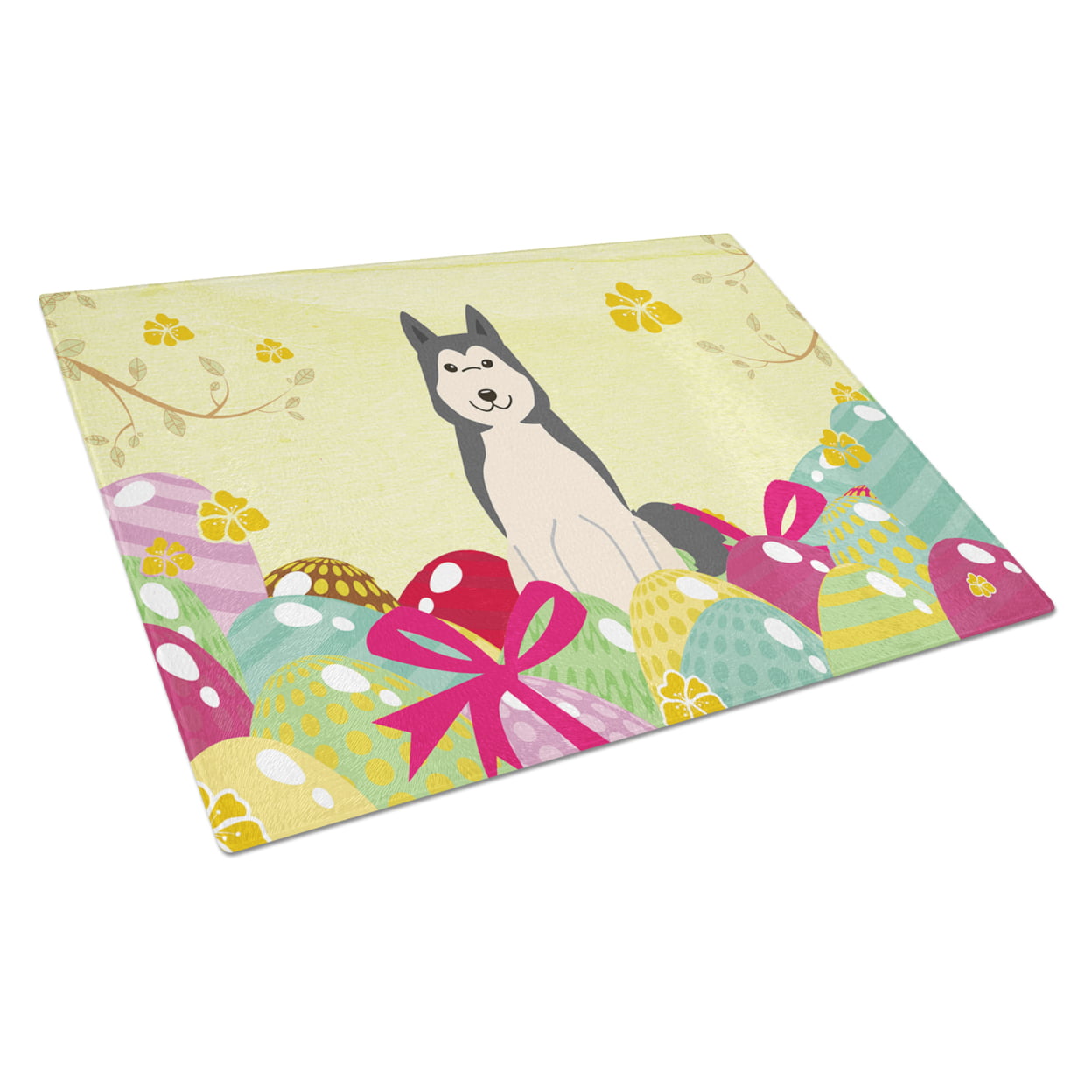 Easter Eggs West Siberian Laika Spitz Glass Cutting Board - Large